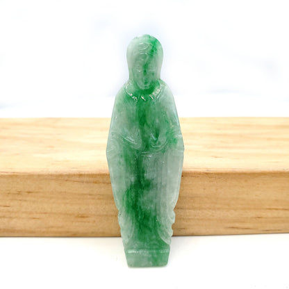 Yingmart Green Natural Jade Stone Carved Statue of Blessed Mother Jadeite, Protection, Good Luck
