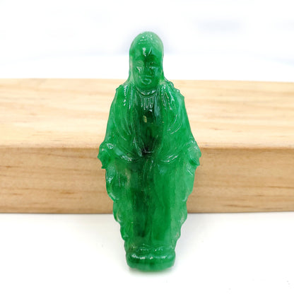 Yingmart Green Natural Jade Stone Carved Statue of Blessed Mother Jadeite, Protection, Good Luck