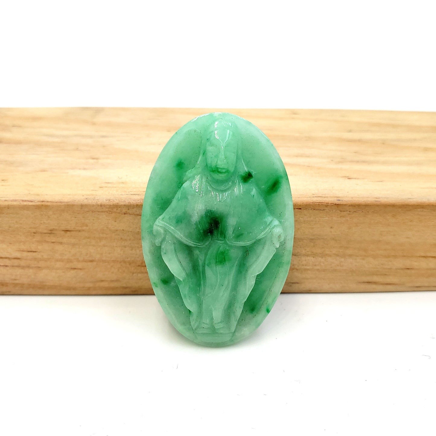 Yingmart Green Natural Jade Stone Carved Statue of Blessed Mother Jadeite, Protection, Good Luck