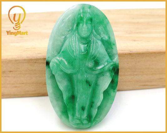 Yingmart Green Natural Jade Stone Carved Statue of Blessed Mother Jadeite, Protection, Good Luck