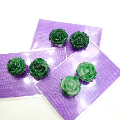 Yingmart Pairs of Green natural Jade stone Charm Caved Rose Face Ring, Earring Pendant Necklace, Earring, Decoration, Good Luck Pendant