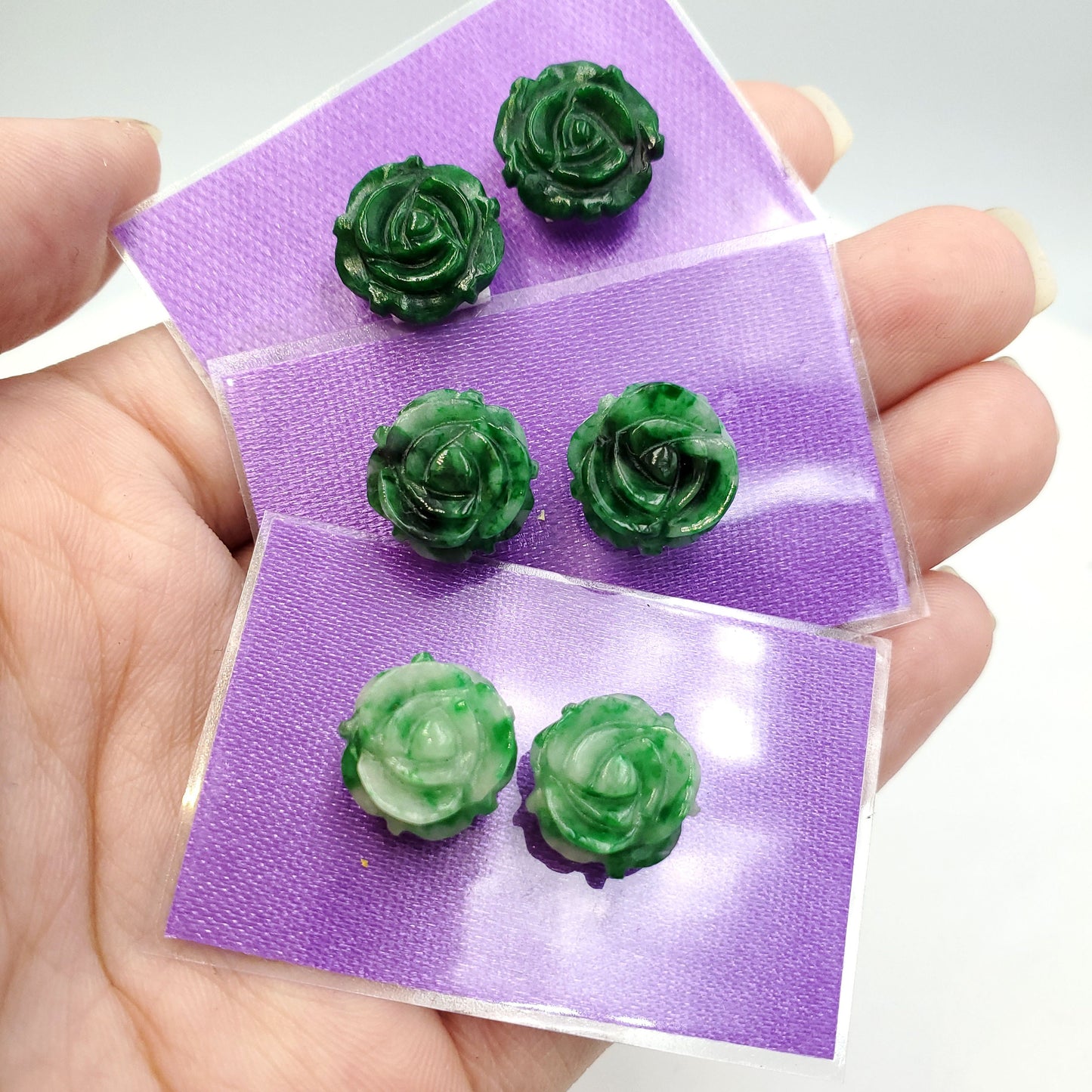 Yingmart Pairs of Green natural Jade stone Charm Caved Rose Face Ring, Earring Pendant Necklace, Earring, Decoration, Good Luck Pendant