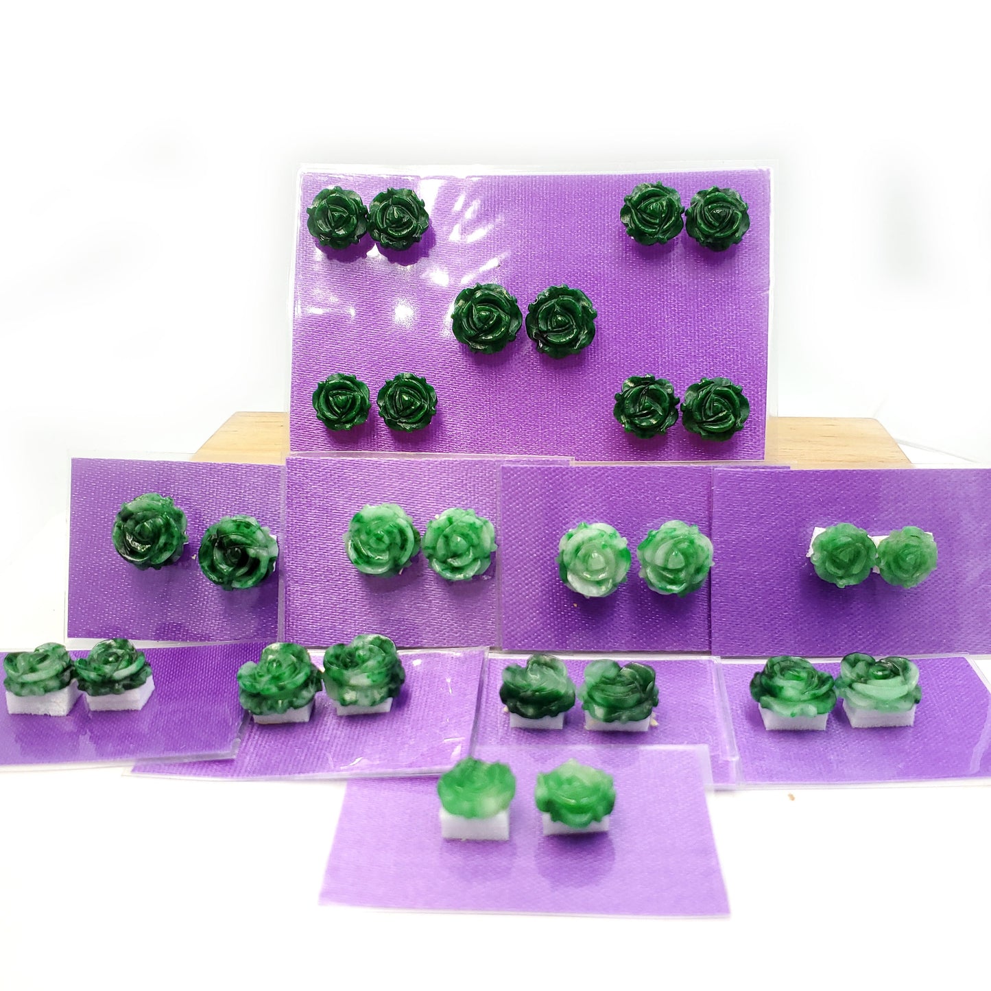 Yingmart Pairs of Green natural Jade stone Charm Caved Rose Face Ring, Earring Pendant Necklace, Earring, Decoration, Good Luck Pendant