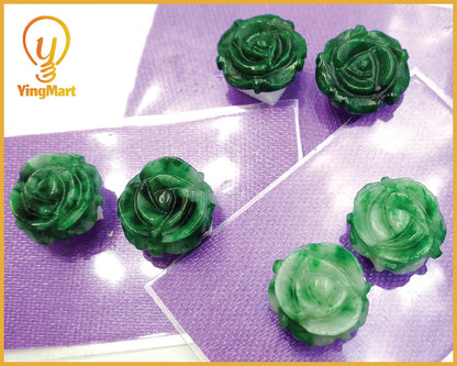 Yingmart Pairs of Green natural Jade stone Charm Caved Rose Face Ring, Earring Pendant Necklace, Earring, Decoration, Good Luck Pendant