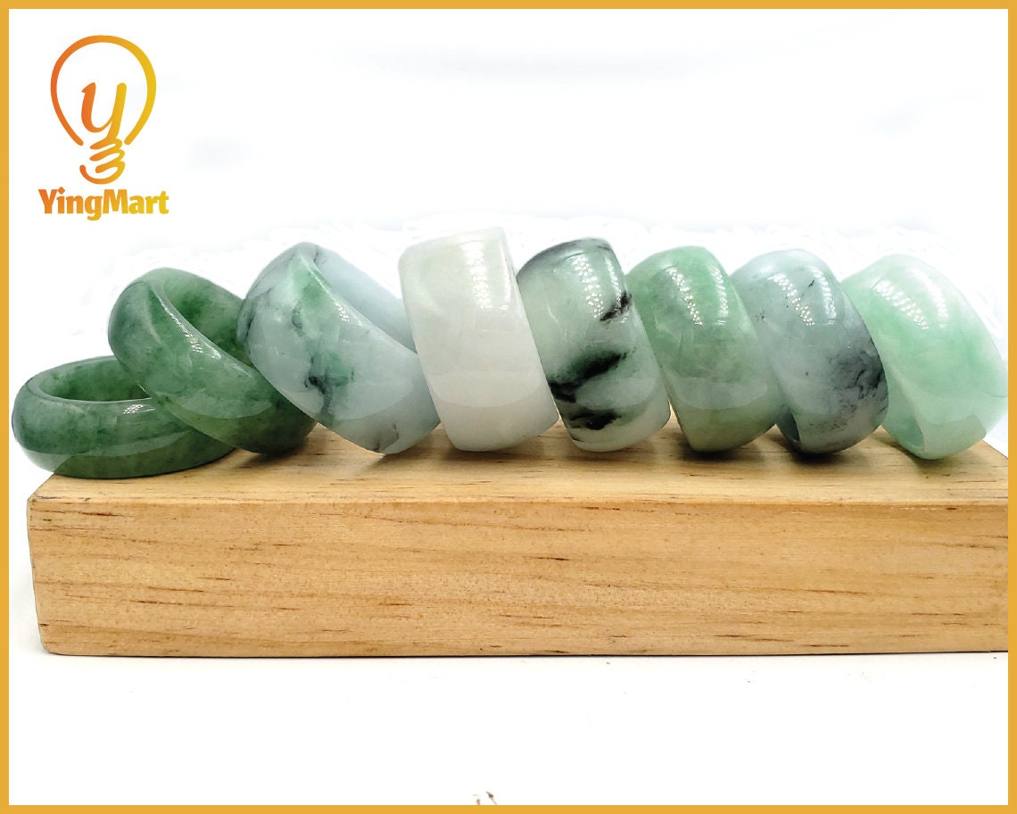 Yingmart Dark And Light Oil Green Jadeite Jade Ring, Burmese Myanmar, Vintage Jewelry Gift for Her Mom, Feng Shui Grandma Sister Men Women