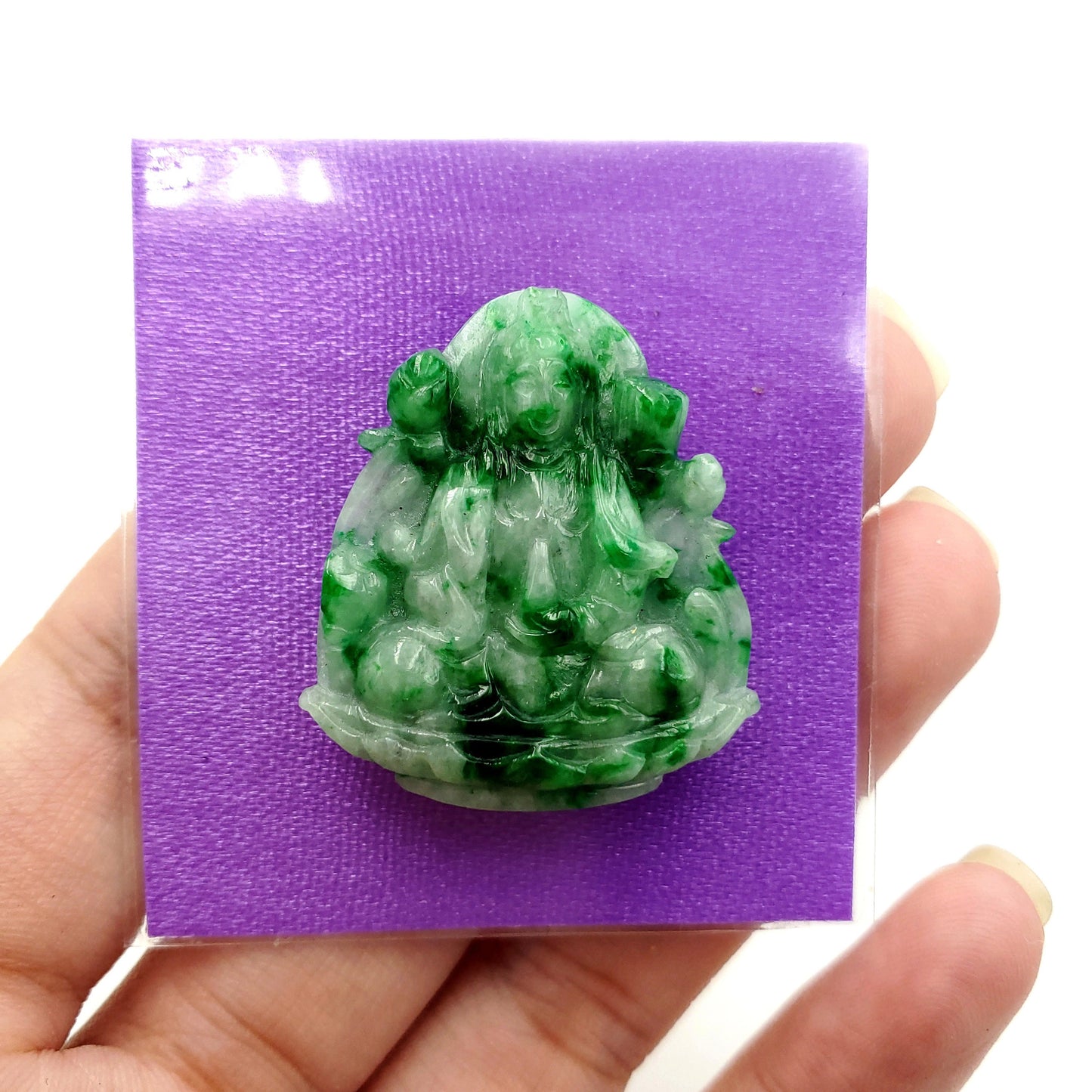 Yingmart Green Natural Jade Stone Carved Statue of Buddha Jadeite, Protection, Good Luck