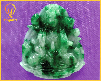 Yingmart Green Natural Jade Stone Carved Statue of Buddha Jadeite, Protection, Good Luck