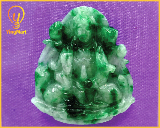 Yingmart Green Natural Jade Stone Carved Statue of Buddha Jadeite, Protection, Good Luck