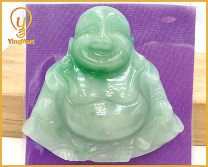 Yingmart Light Green Natural Jade Stone Carved Statue of Buddha Jadeite, Protection, Good Luck