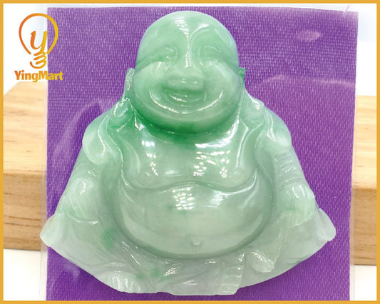 Yingmart Light Green Natural Jade Stone Carved Statue of Buddha Jadeite, Protection, Good Luck