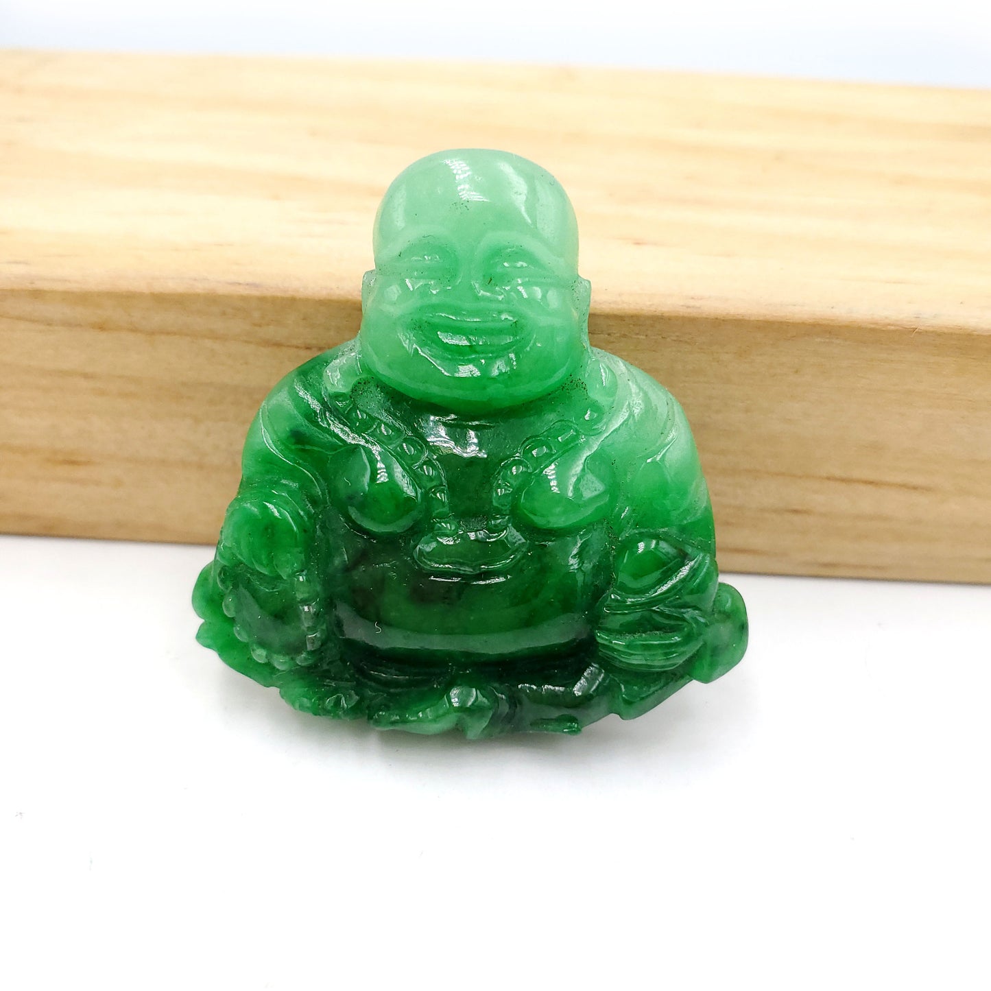Yingmart White Green Spot Natural Jade Stone Carved Statue of Buddha Jadeite, Protection, Good Luck