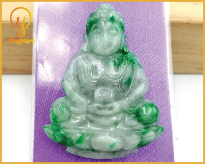 Yingmart White Green Spot Natural Jade Stone Carved Statue of gautama Buddha Jadeite, Protection, Good Luck