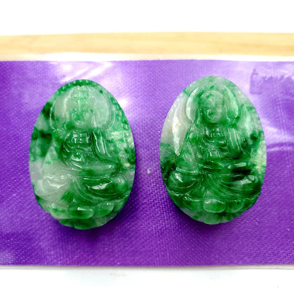 Yingmart PJG22 White Green Spot Natural Jade Stone Carved Statue of gautama Buddha Jadeite, Protection, Good Luck
