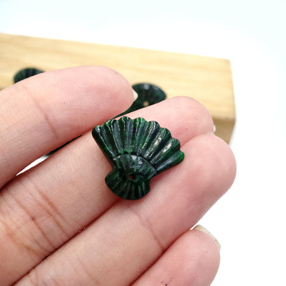 Yingmart Pairs of Green natural jade charm Caved Hand Fan, necklace, Earrings, Pendant, Chain bracelet bead decoration, Lucky pendant