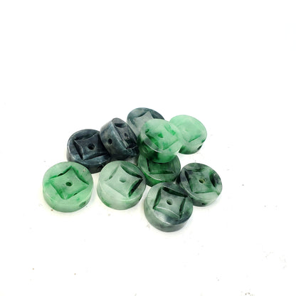 Yingmart PJG24 Green natural jade charm Caved Coins, necklace, Earrings, Pendant, Chain bracelet bead decoration, Lucky pendant