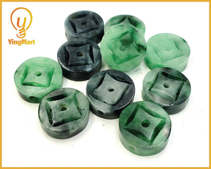 Yingmart PJG24 Green natural jade charm Caved Coins, necklace, Earrings, Pendant, Chain bracelet bead decoration, Lucky pendant