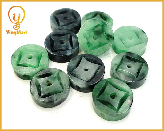Yingmart PJG24 Green natural jade charm Caved Coins, necklace, Earrings, Pendant, Chain bracelet bead decoration, Lucky pendant