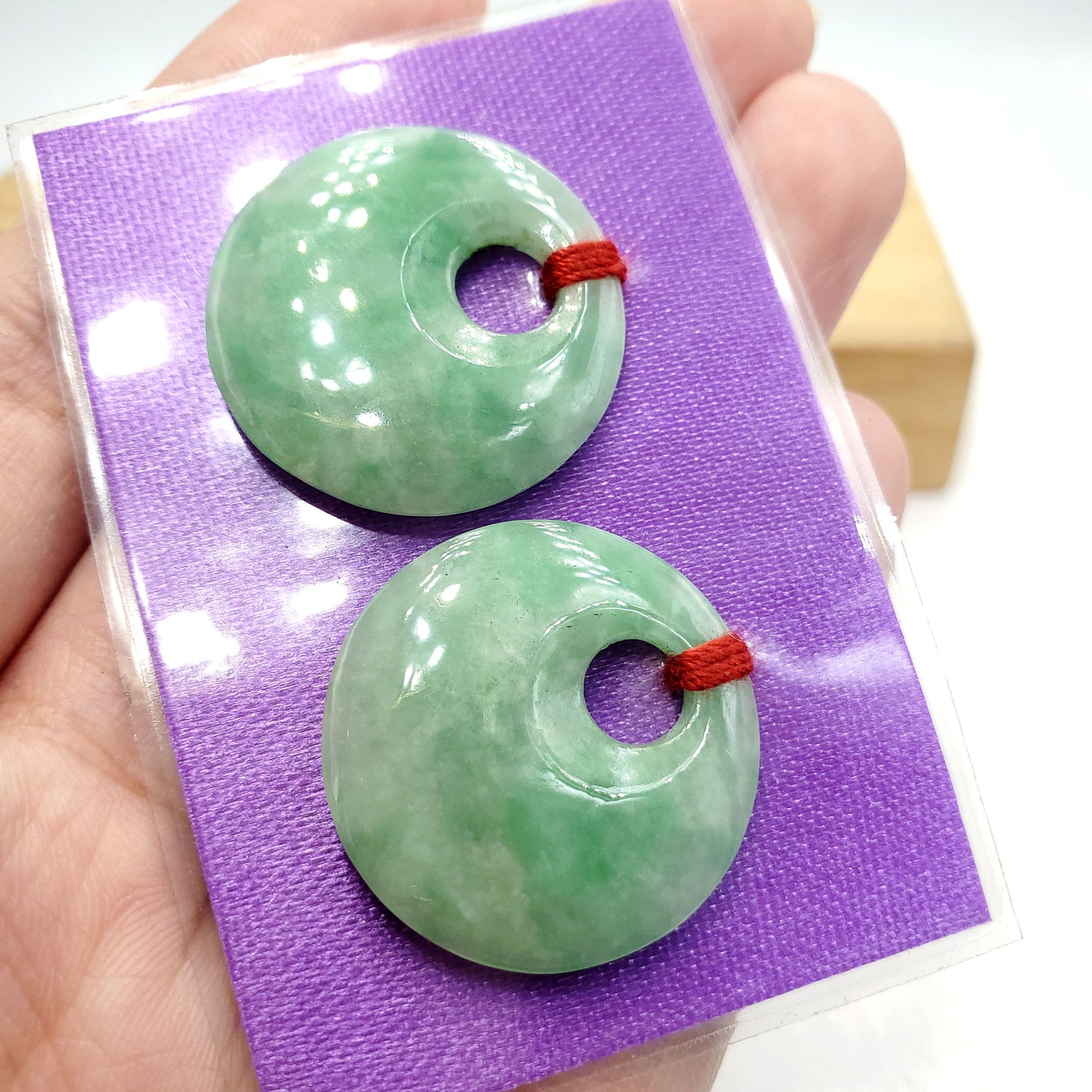 Yingmart Pairs of Green natural jade charm Carved Circle, necklace, Earrings, Pendant, decoration, Lucky pendant