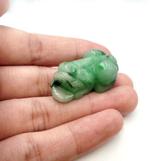 Yingmart Green Natural Jade Stone Carved Statue of Pixiu Jadeite, Protection, Good Luck