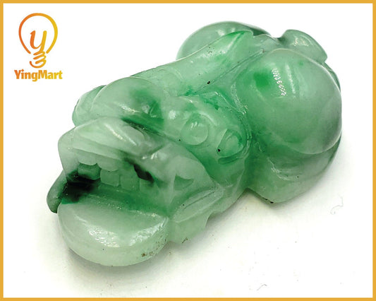 Yingmart Green Natural Jade Stone Carved Statue of Pixiu Jadeite, Protection, Good Luck