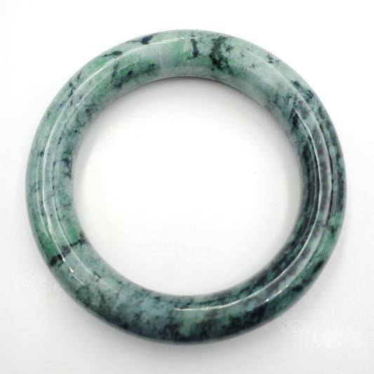 Yingmart 70mm Genuine Type A Light Green with Green and Black Spot Natural Jadeite Jade Bangles, Real Gemstone Bracelet,Vintage Jewelry,Gift