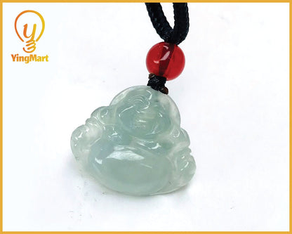Yingmart Light Green Smiling Buddha Natural Jade Stone Charm Carved Pendant Necklace,Good Luck Keychain, Protection, Good Fortune Keychain