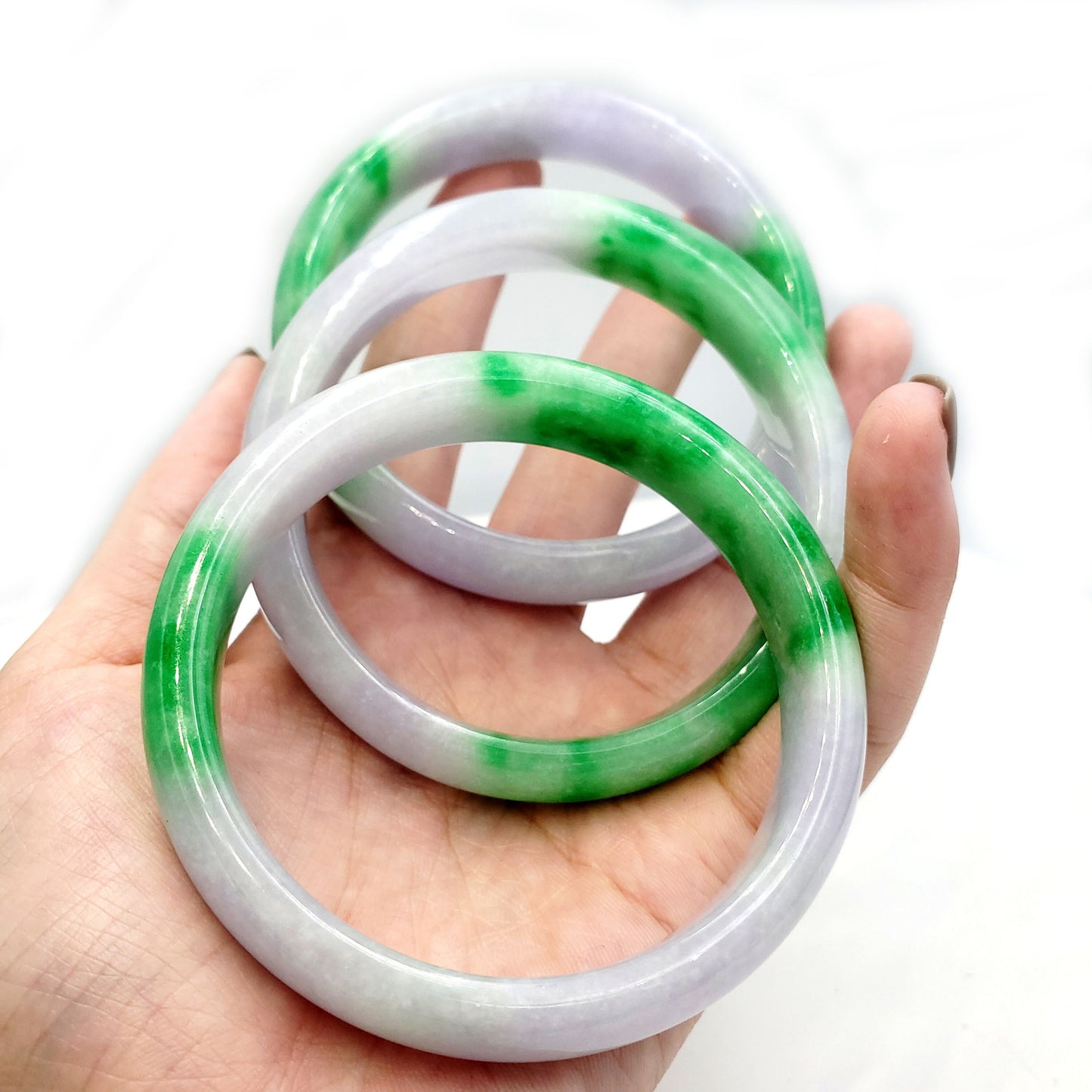 Yingmart 48 to 65mm Light Green, White Purple  jadeite Bracelet Bangle Natural Jade , Vintage Jewelry, Real Gemstone Bracelet, Gift for her