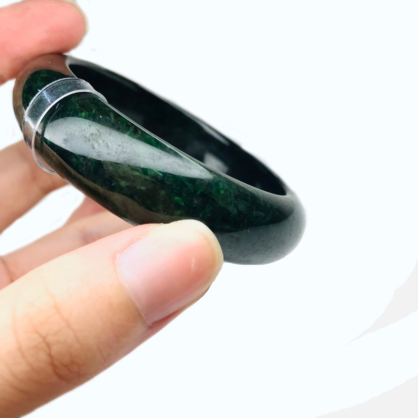 Yingmart Genuine Dark Green Black Spot Natural Jadeite Jade Bangles, Real Gemstone Bracelet, Vintage Jewelry, Gift for her