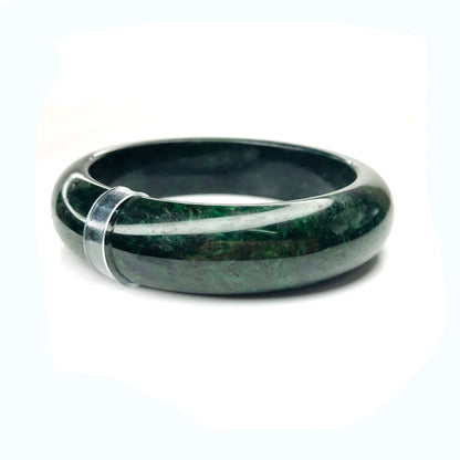 Yingmart Genuine Dark Green Black Spot Natural Jadeite Jade Bangles, Real Gemstone Bracelet, Vintage Jewelry, Gift for her
