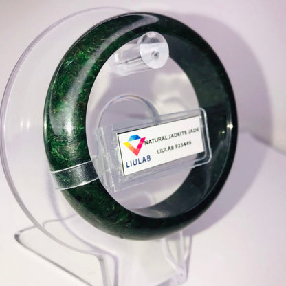 Yingmart Genuine Dark Green Black Spot Natural Jadeite Jade Bangles, Real Gemstone Bracelet, Vintage Jewelry, Gift for her