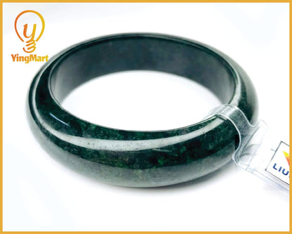 Yingmart Genuine Dark Green Black Spot Natural Jadeite Jade Bangles, Real Gemstone Bracelet, Vintage Jewelry, Gift for her