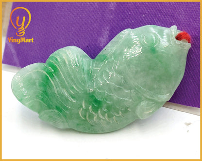 Yingmart Green natural Jade stone Charm carved Fish Pendant Necklace, Good Luck Pendant, Protection