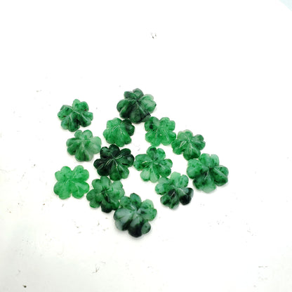 Yingmart Pairs of Green natural Jade stone Charm carved FOUR-LEAF CLOVER Pendant Necklace, Earring Good Luck Pendant, Protection