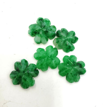 Yingmart Pairs of Green natural Jade stone Charm carved FOUR-LEAF CLOVER Pendant Necklace, Earring Good Luck Pendant, Protection