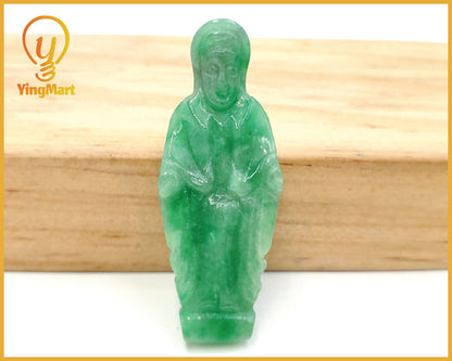 Yingmart Green Natural Jade Stone Carved Statue of Blessed Mother Jadeite, Protection, Good Luck