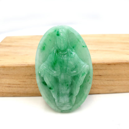 Yingmart Green Natural Jade Stone Carved Statue of Blessed Mother Jadeite, Protection, Good Luck