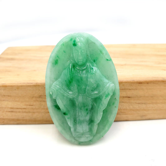 Yingmart Green Natural Jade Stone Carved Statue of Blessed Mother Jadeite, Protection, Good Luck