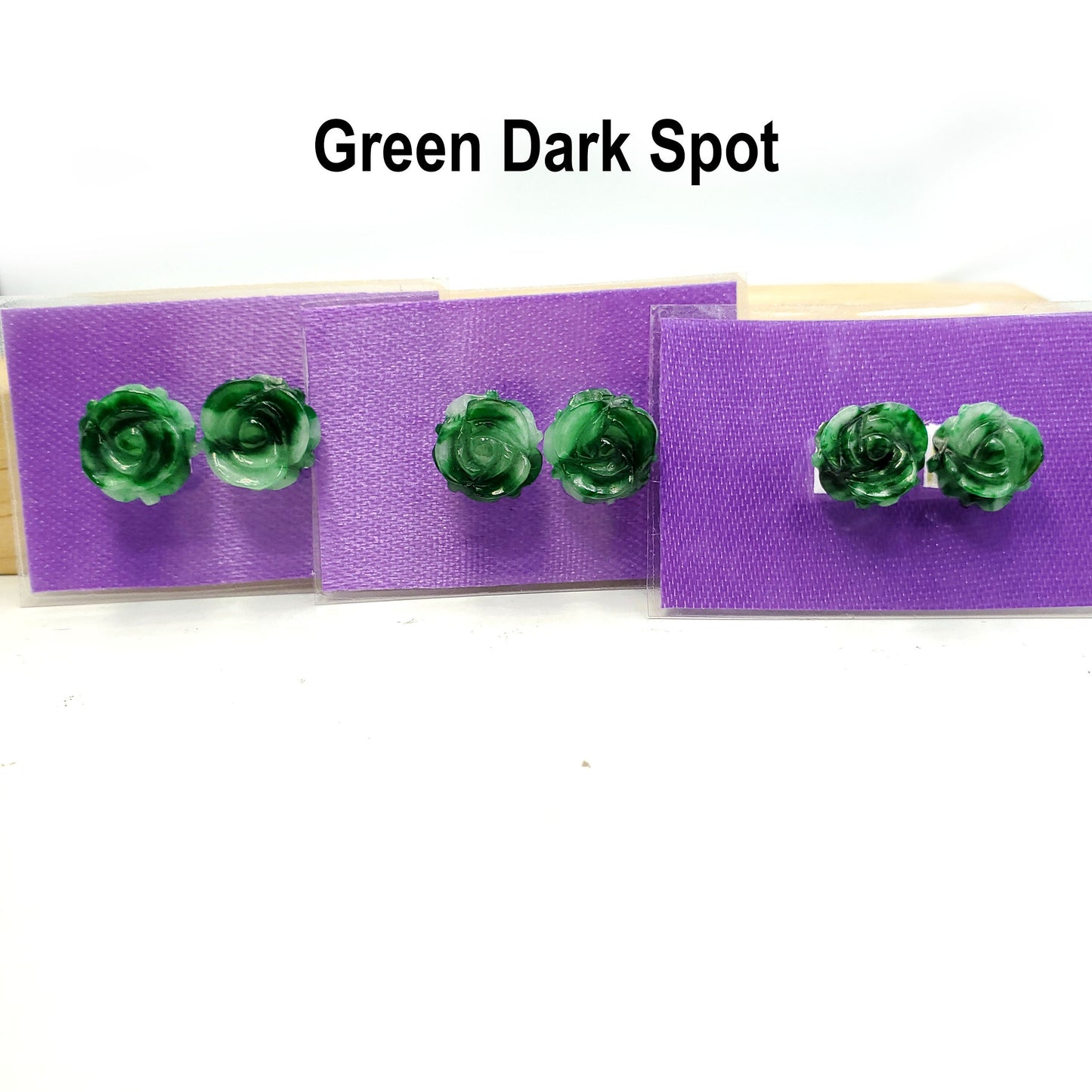 Yingmart Pairs of Green natural Jade stone Charm Caved Rose Face Ring, Earring Pendant Necklace, Earring, Decoration, Good Luck Pendant