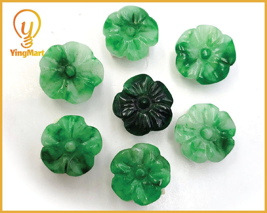 Yingmart Pairs of Green natural Jade stone Charm Caved Apricot Blossom Face Ring, Earring Pendant Necklace, Decoration, Good Luck Pendant