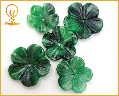 Yingmart Pairs of Green natural Jade stone Charm carved Apricot Blossom Pendant Necklace, Earring, Good Luck Pendant, Protection