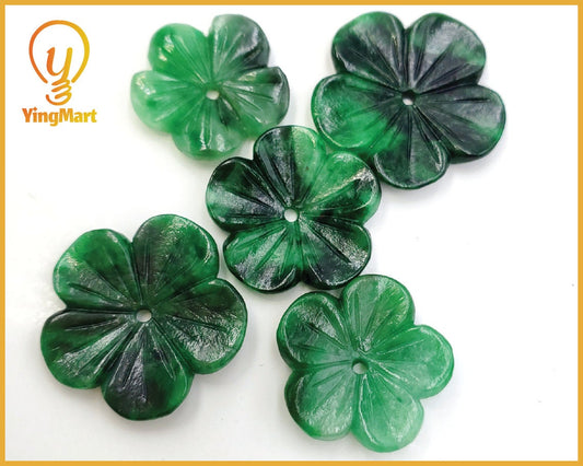 Yingmart Pairs of Green natural Jade stone Charm carved Apricot Blossom Pendant Necklace, Earring, Good Luck Pendant, Protection