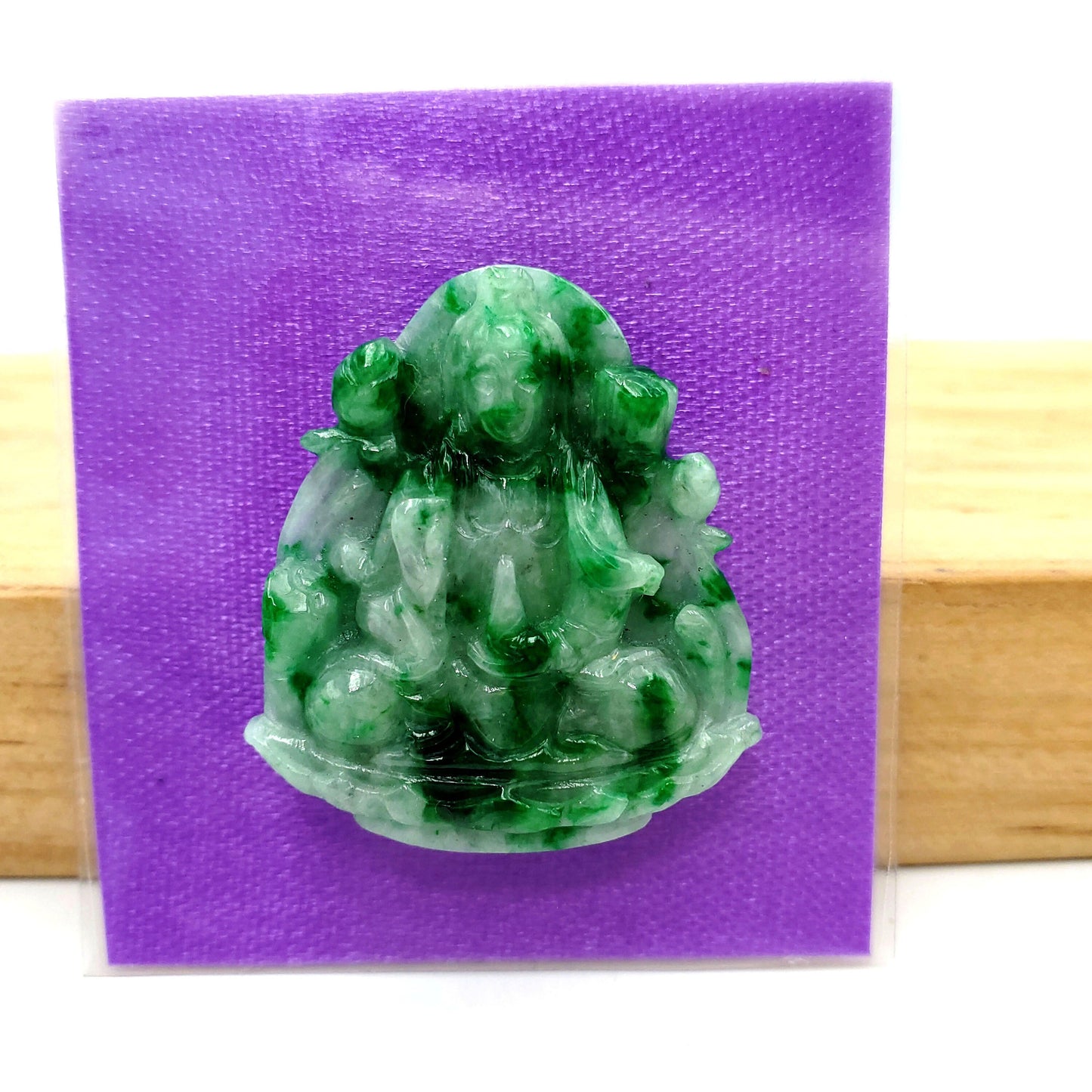 Yingmart Green Natural Jade Stone Carved Statue of Buddha Jadeite, Protection, Good Luck
