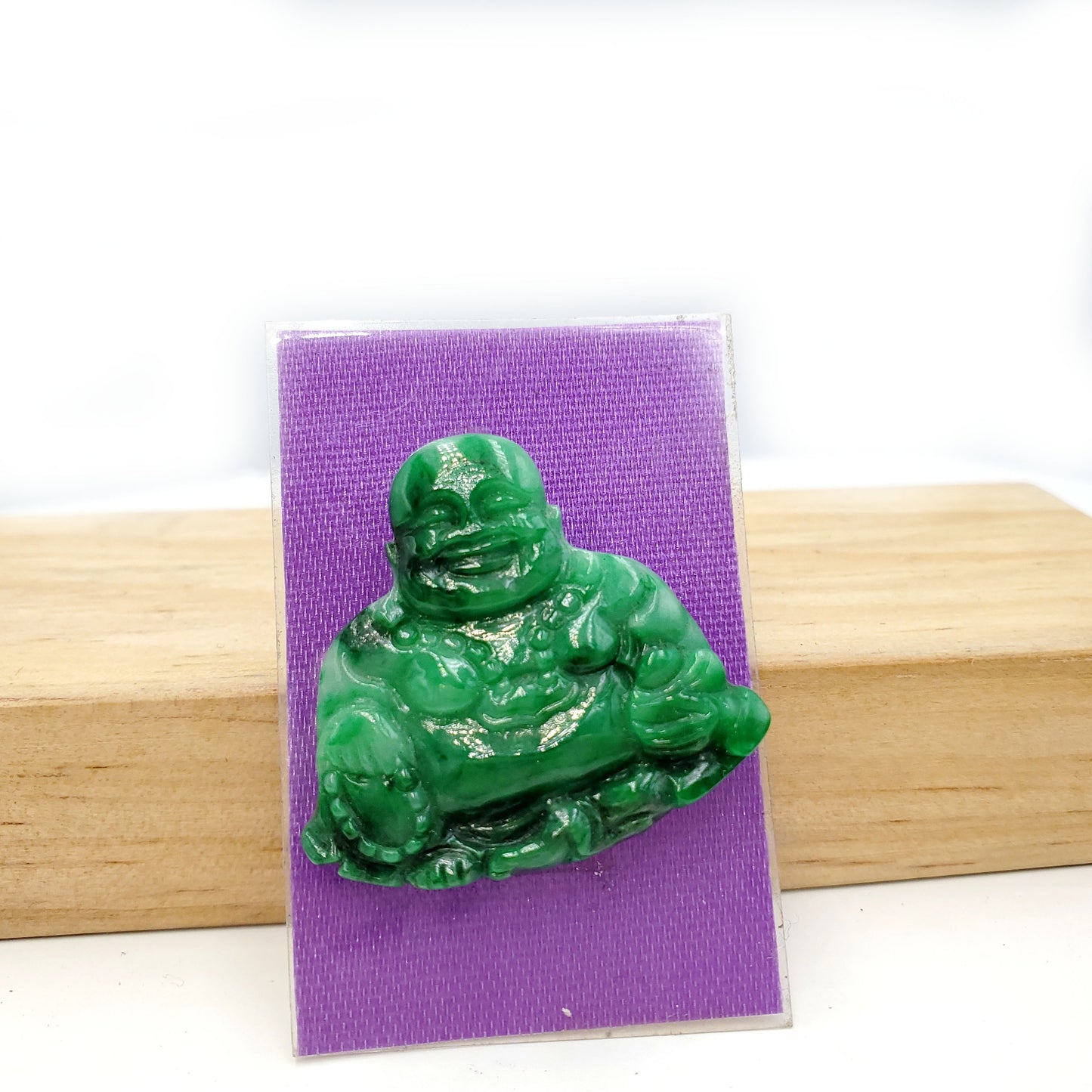 Yingmart Dark Green Natural Jade Stone Carved Statue of Buddha Jadeite, Protection, Good Luck