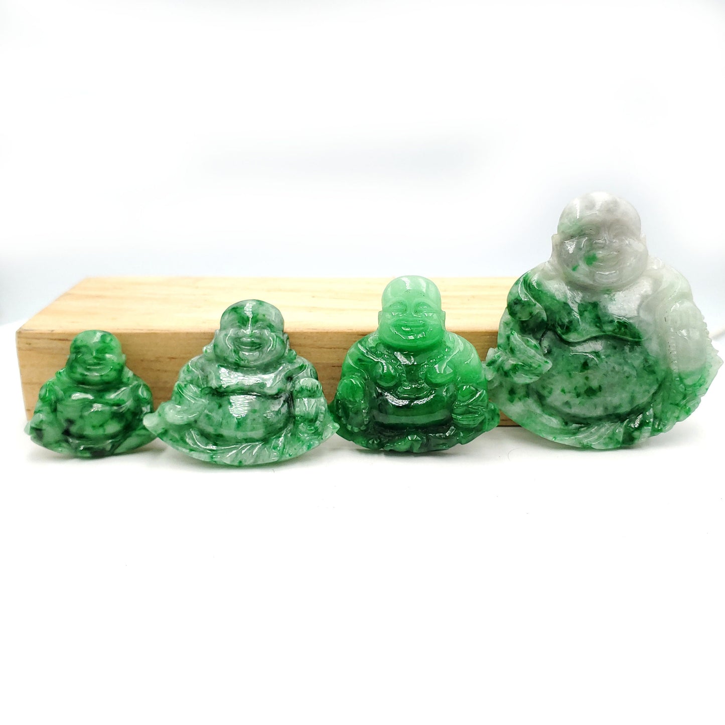 Yingmart White Green Spot Natural Jade Stone Carved Statue of Buddha Jadeite, Protection, Good Luck