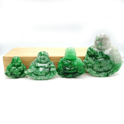 Yingmart White Green Spot Natural Jade Stone Carved Statue of Buddha Jadeite, Protection, Good Luck