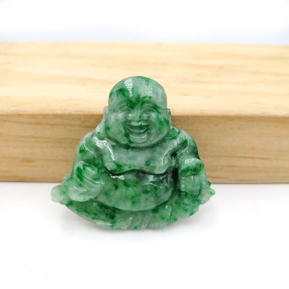 Yingmart White Green Spot Natural Jade Stone Carved Statue of Buddha Jadeite, Protection, Good Luck