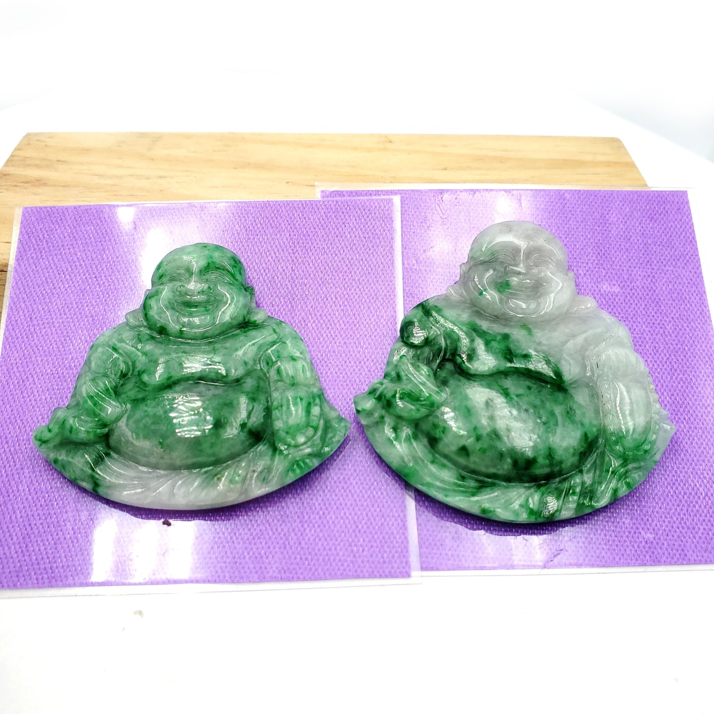 Yingmart White Green Spot Natural Jade Stone Carved Statue of Buddha Jadeite, Protection, Good Luck