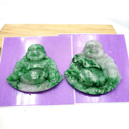 Yingmart White Green Spot Natural Jade Stone Carved Statue of Buddha Jadeite, Protection, Good Luck