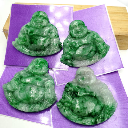 Yingmart White Green Spot Natural Jade Stone Carved Statue of Buddha Jadeite, Protection, Good Luck