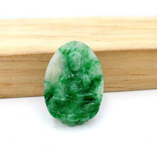 Yingmart PJG22 White Green Spot Natural Jade Stone Carved Statue of gautama Buddha Jadeite, Protection, Good Luck